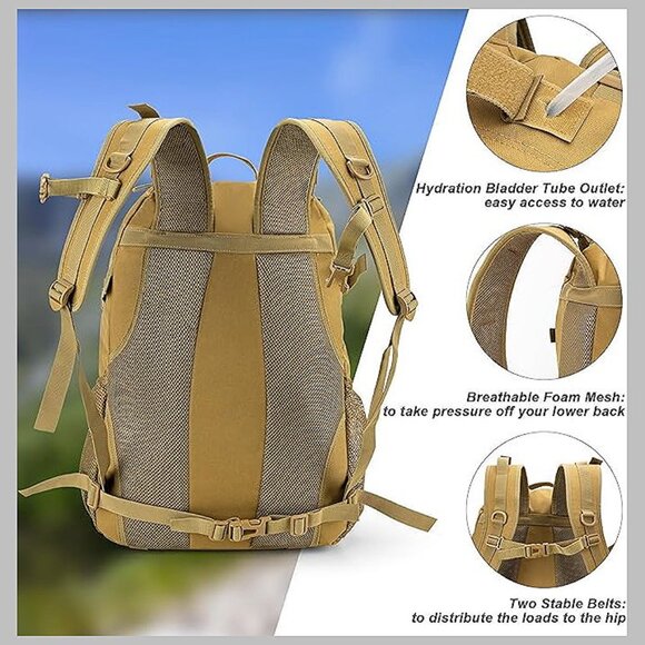 Tactical Backpack for Men Hiking Day Pack Molle Military Rucksack 35L-TAN - Picture 2 of 8